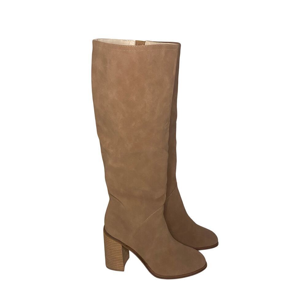 NEW‎ Oasis Society Shiloh Vegan Leather Knee High Chunky Heel Tan Boots Size 8